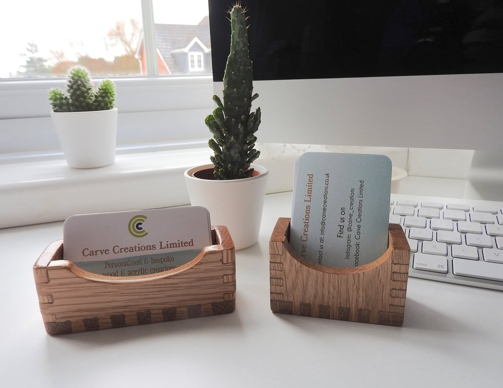 Solid Oak Wood Business Card Holder