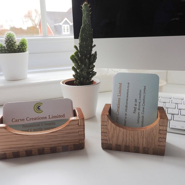 Solid Oak Wood Business Card Holder