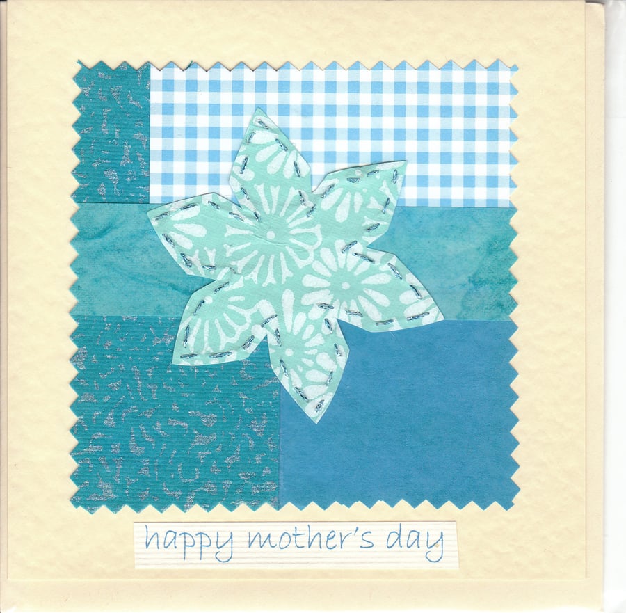 Mother's Day Card handmade papers-turquoise flower