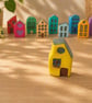 Handmade Mini Clay House - Yellow Painted Village Decor