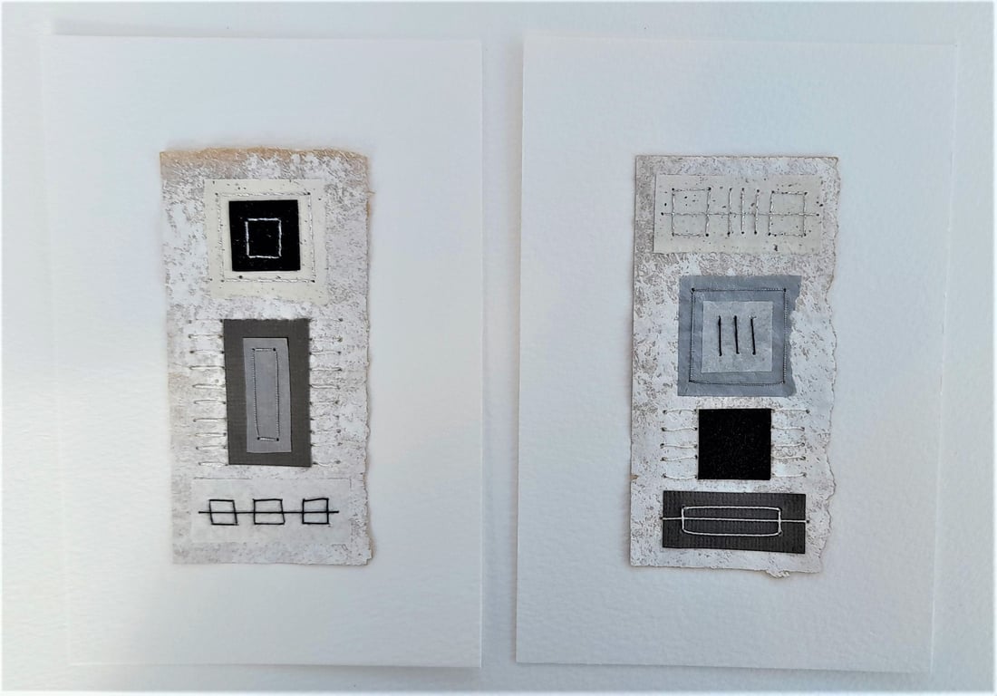 Black Grey Silver White Speckle Geometric Handstitched Small Art Pictures