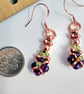 Amethyst & Peridot Rose Gold Drop Earrings, Rosegold Purple Gemstone Earrings, - Image 6