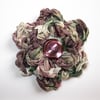 Purple and Green Crochet Flower Brooch