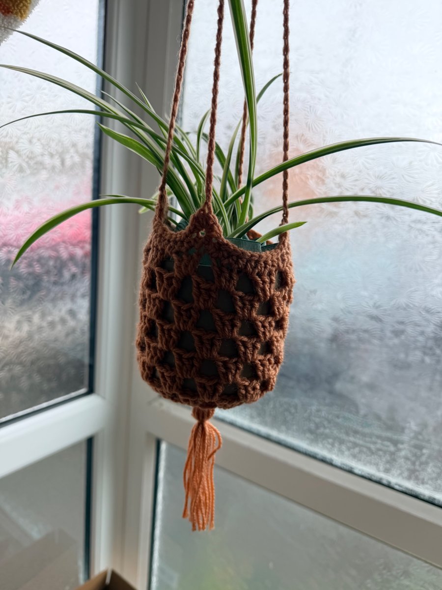 Handmade Crochet Plant Hanger - Rustic Hanging Plant Holder - Boho Home Decor