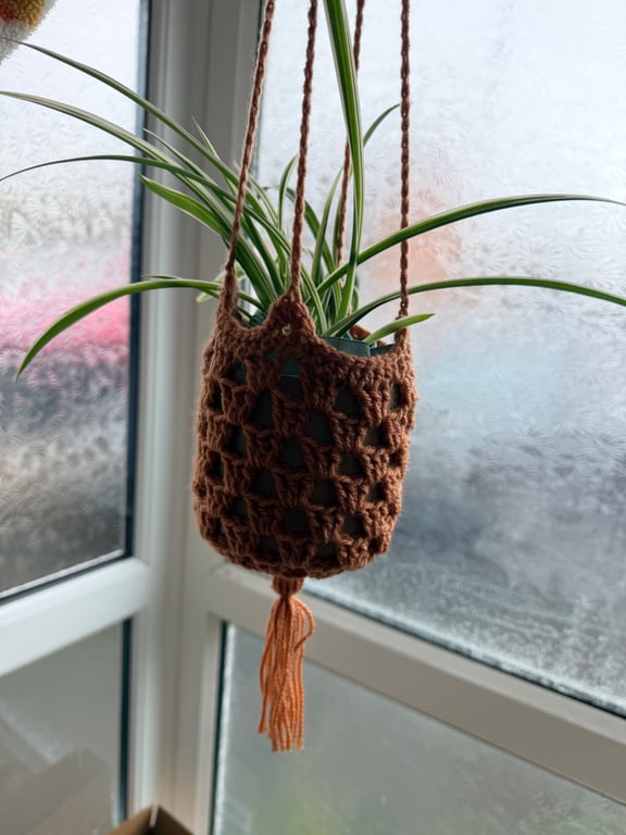 Handmade Crochet Plant Hanger - Rustic Hanging Plant Holder - Boho Home Decor