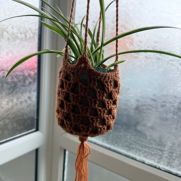 Handmade Crochet Plant Hanger - Rustic Hanging Plant Holder - Boho Home Decor