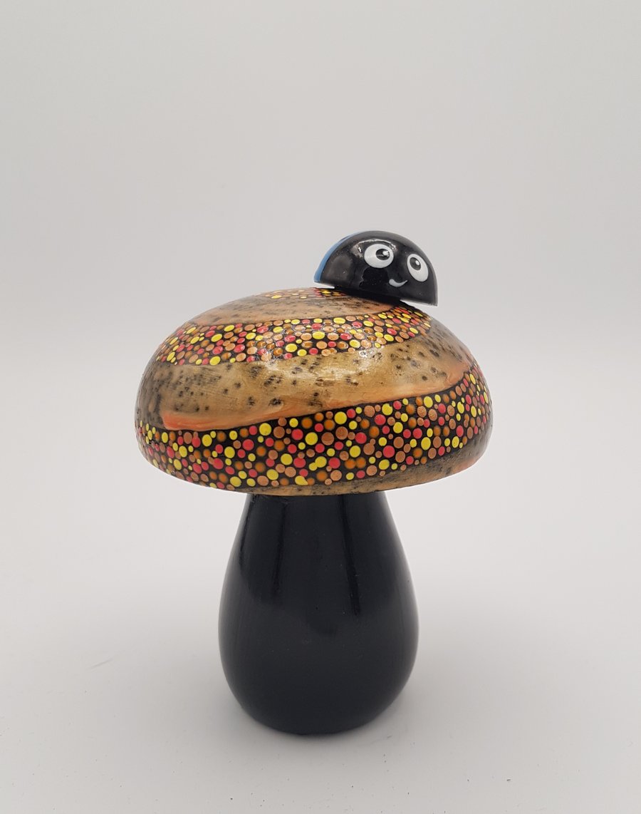 Whimsical Orange Mushroom With Cute Ladybug