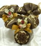 Gold and Bronze Christmas Bauble with Beaded Lace, Ribbon Trim and Flowers - Image 2