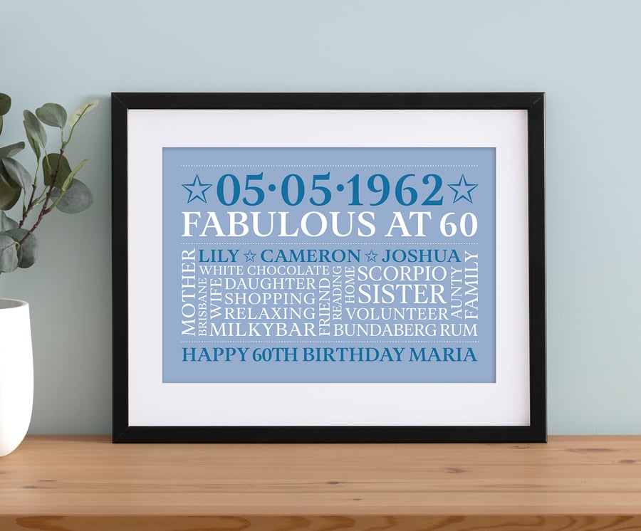 Personalised 60th Birthday Word Art - BD602