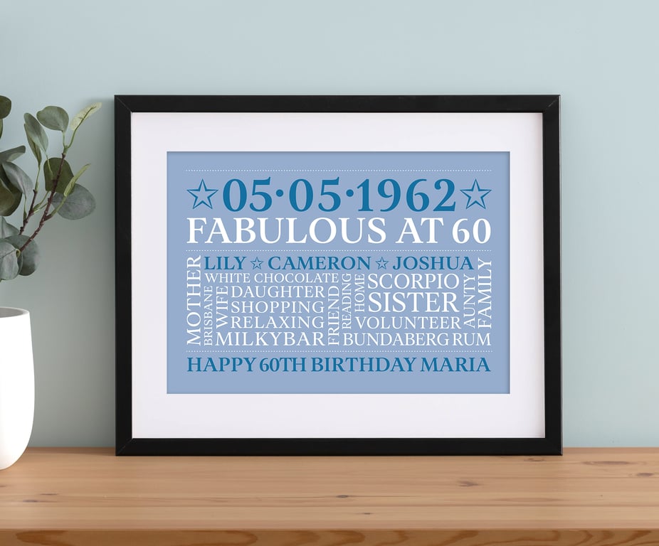 Personalised 60th Birthday Word Art - BD602