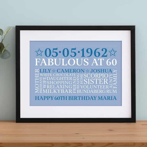 Personalised 60th Birthday Word Art - BD602