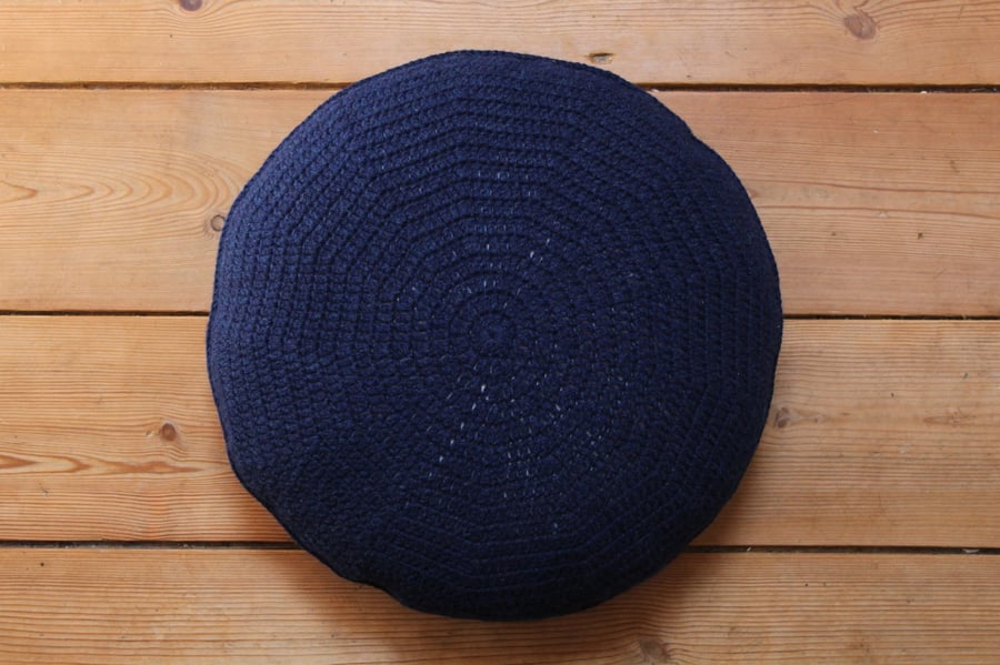 Dark Blue Crocheted Round Cushion - Available in Two Sizes