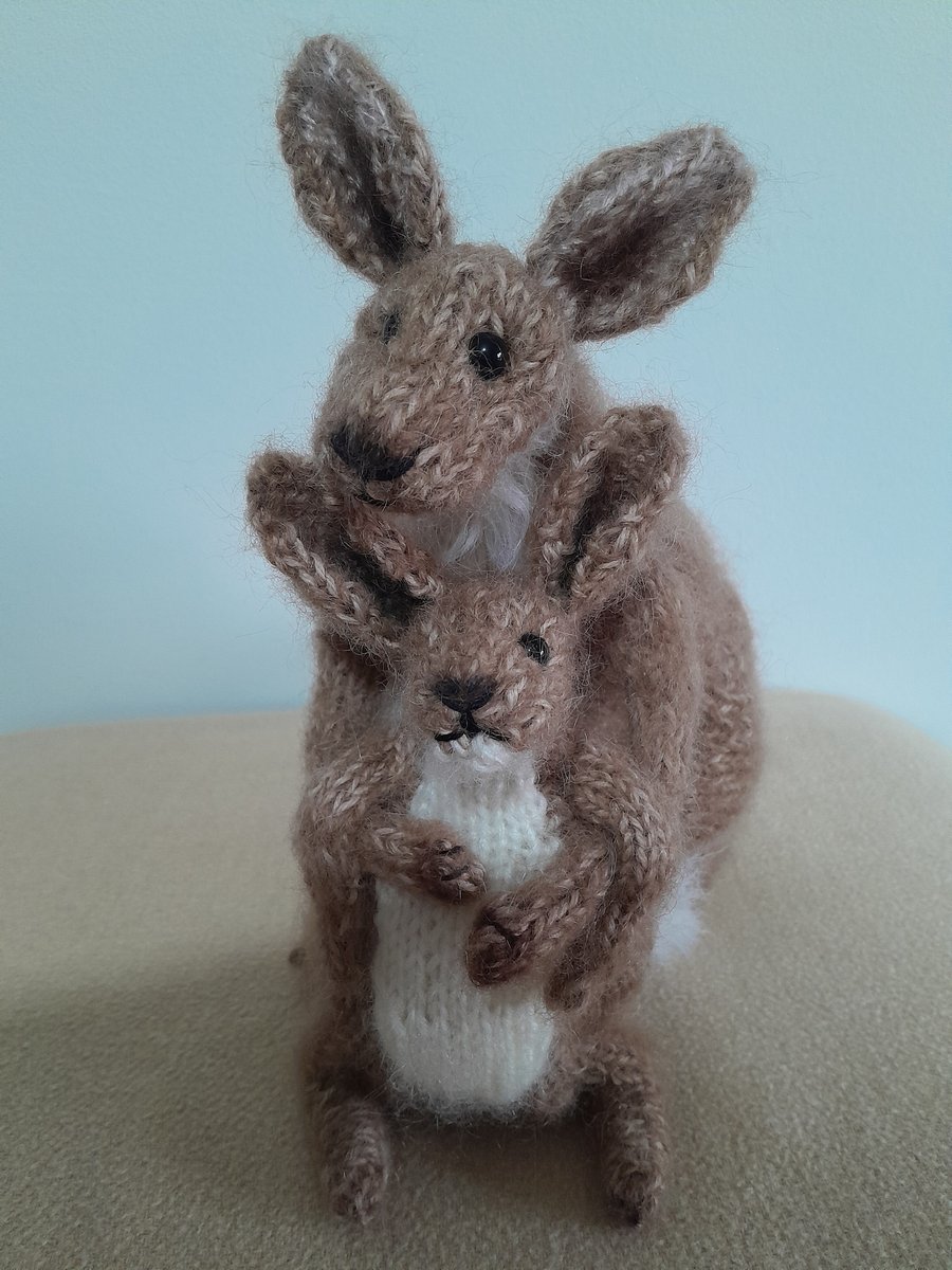 Handknitted Kangaroo, dotpebblesknits Kanga and Roo  