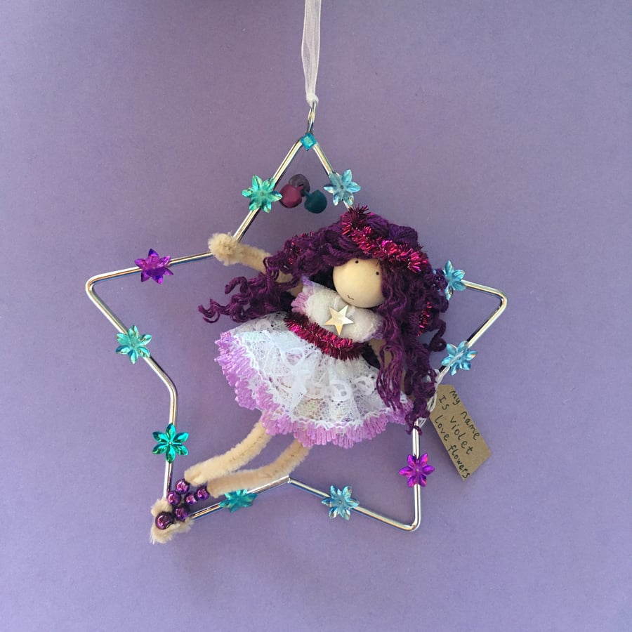 Fairy In A Star Decoration, Purple, Hanging Decoration 