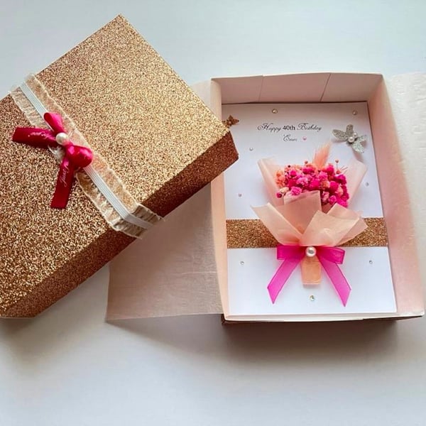 Handmade Personalised Birthday Card, Dried Flower Birthday Card C032