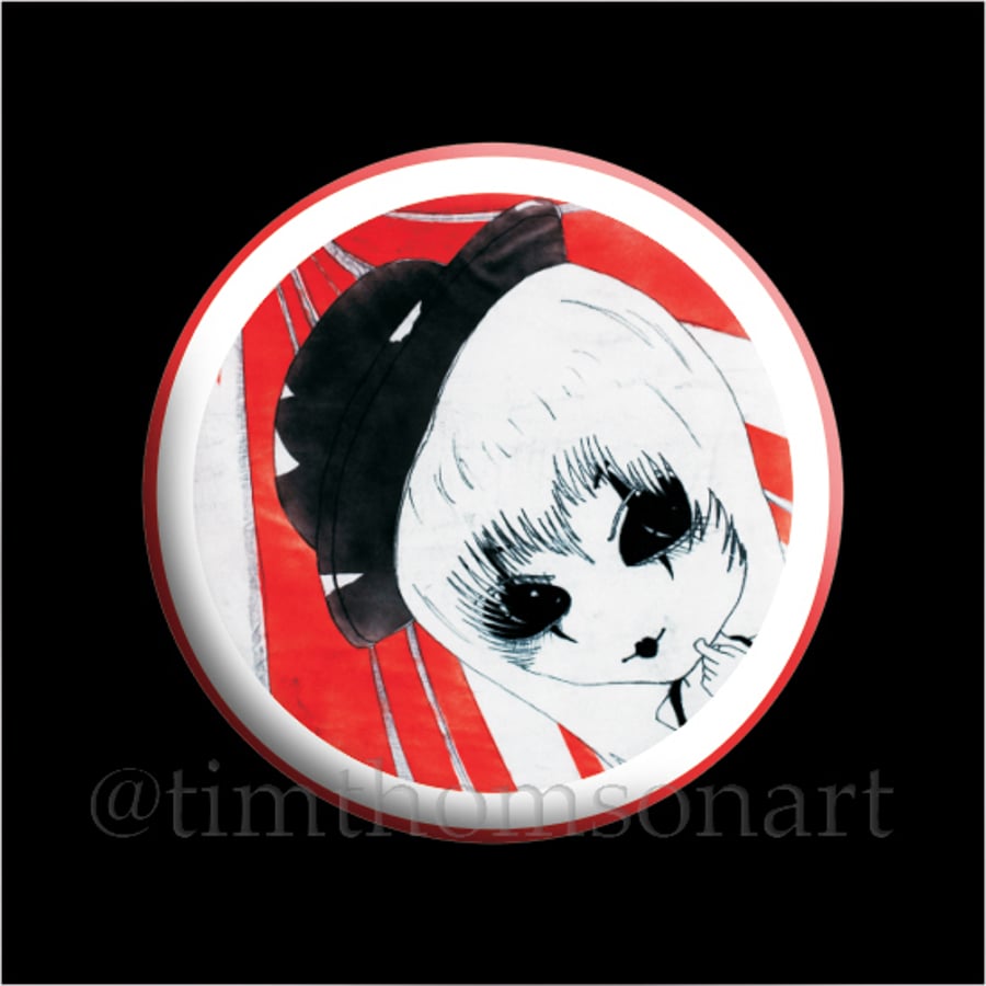 Dark Clown Pullip Doll monoprint as a button pin badge 25mm, from original art
