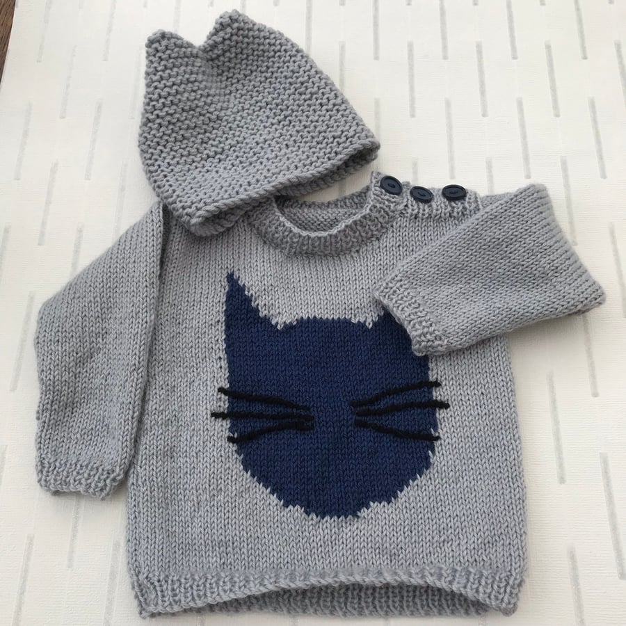 Cat picture jumper and hat
