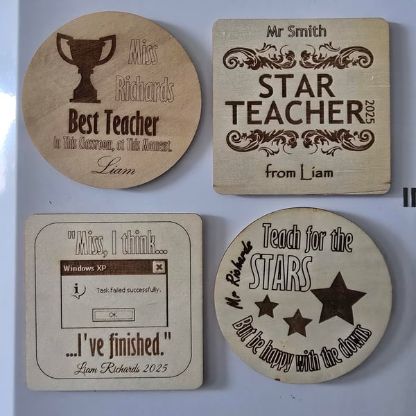 Personalised fridge magnet gift for teachers - 4 designs, 2 shapes 