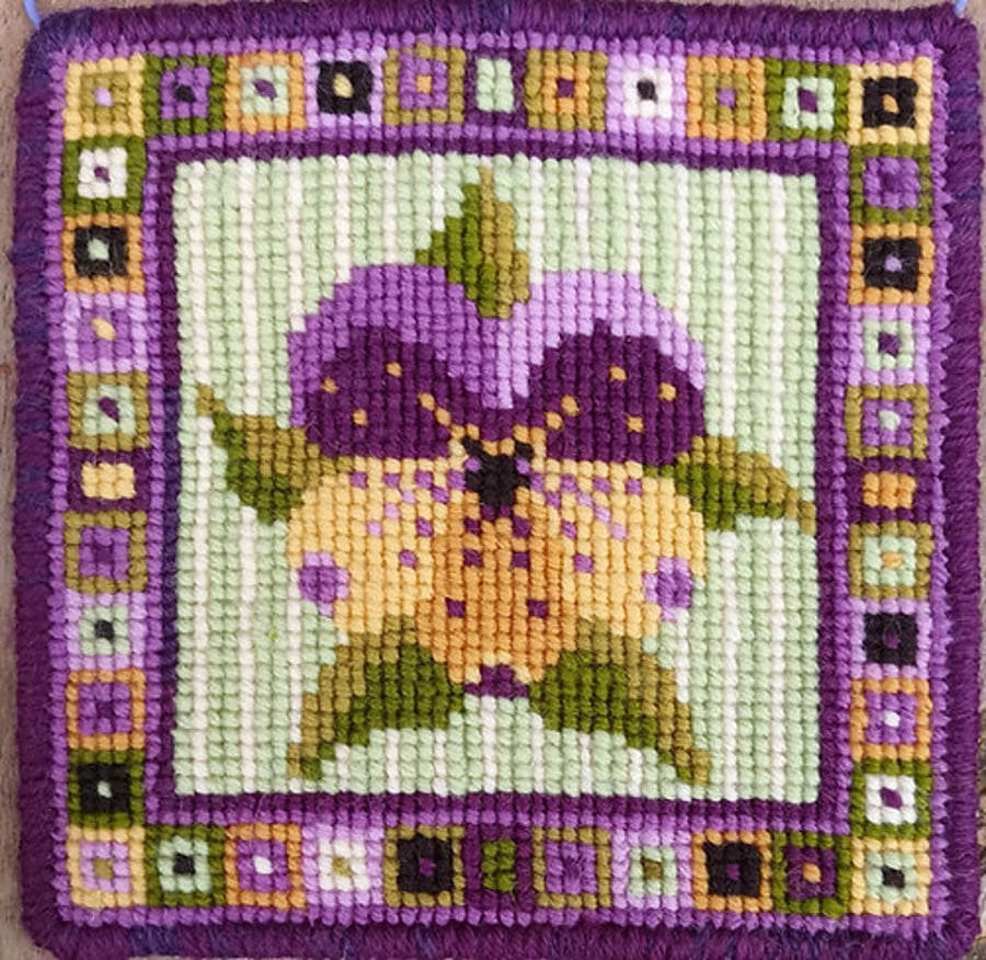 Pansy Tapestry Kit, Viola, Hearts Ease, Counted Cross Stitch, Historical Kit