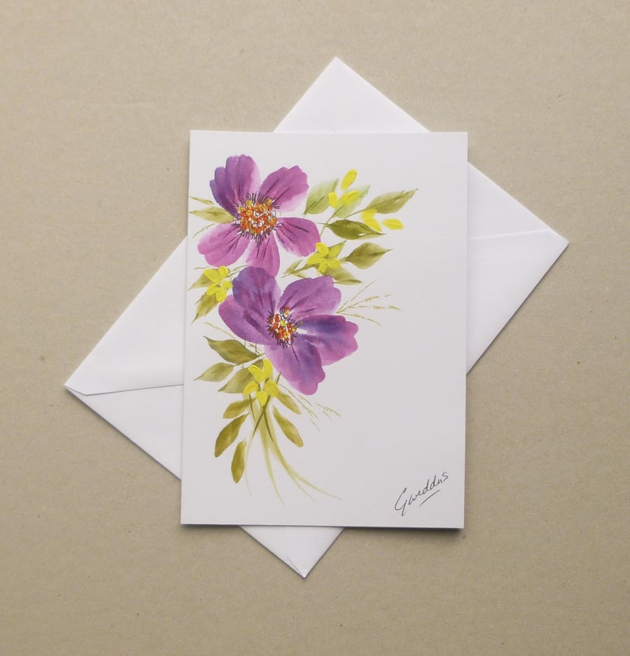 hand painted floral greetings card ( ref FA29 A1 )