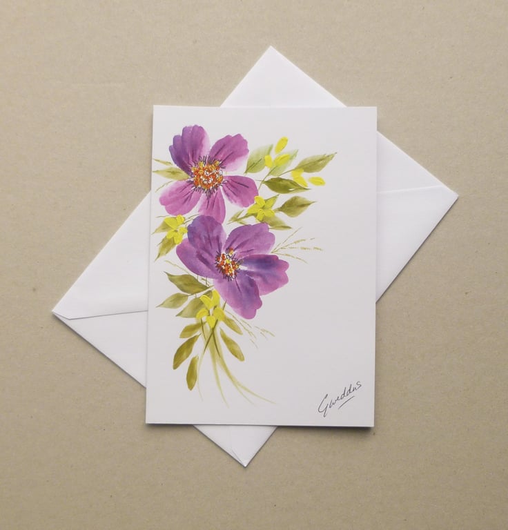 hand painted floral greetings card ( ref FA29 A1 )