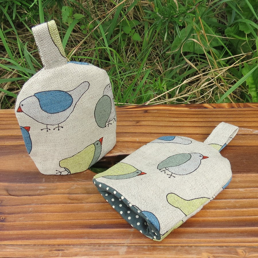 A pair of whimsical bird egg cosies.  Set of two.