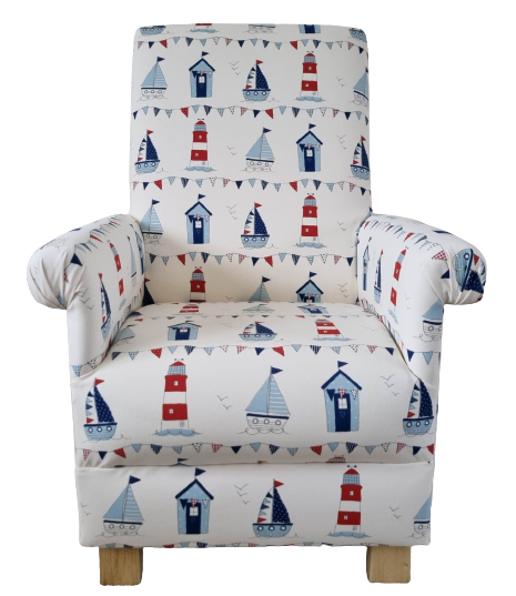 Nautical Armchair Adult's Coastal Chair Fryetts Maritime Blue Fabric Small Red