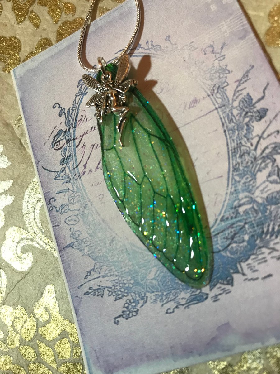 Faery Forest Green Sterling Silver Fairy Wing Necklace