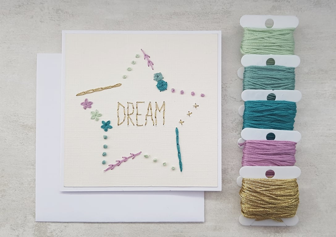 Dream Hand Embroidered Star Card, Graduation Card, New Home Card, New Job Card