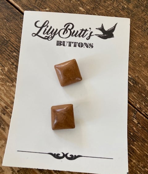 2 Vintage Tan Leather Square Buttons 