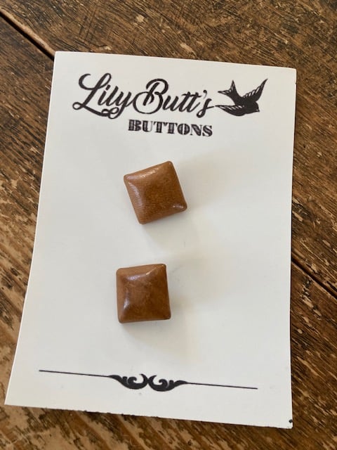 2 Vintage Tan Leather Square Buttons 