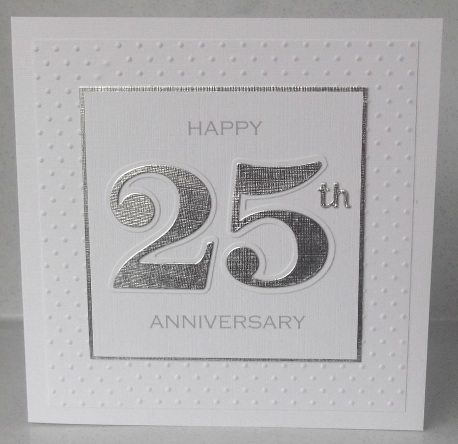 Handmade 25th silver wedding anniversary card