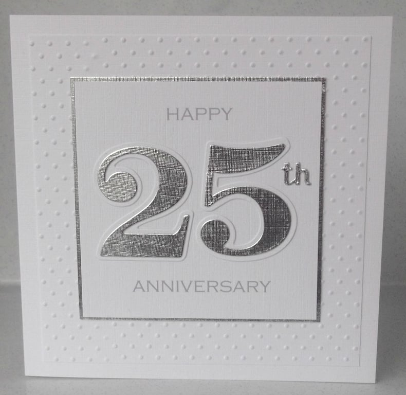 Handmade 25th silver wedding anniversary card