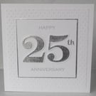 Handmade 25th silver wedding anniversary card