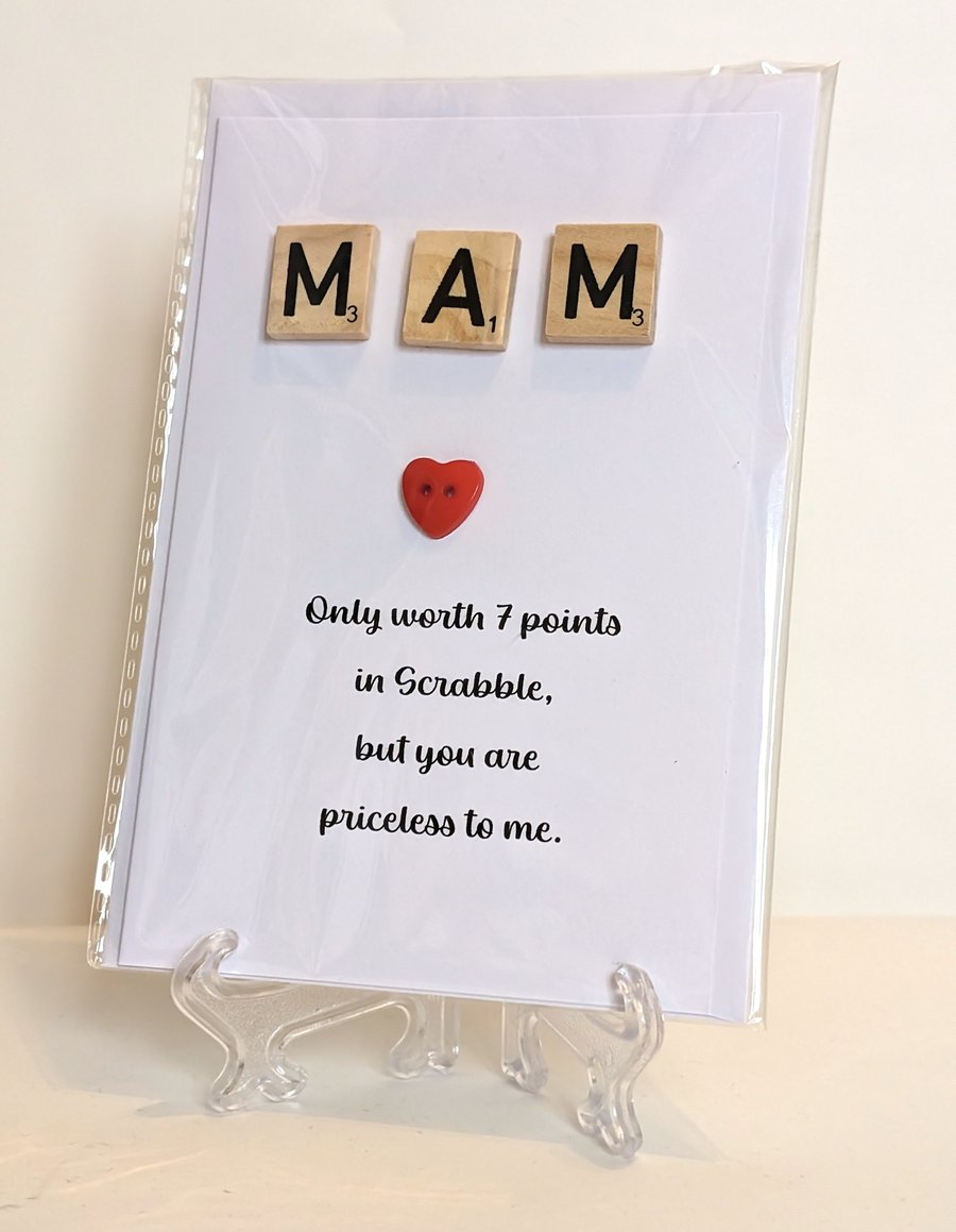 Mam only worth 7 points in Scrabble greetings card Welsh