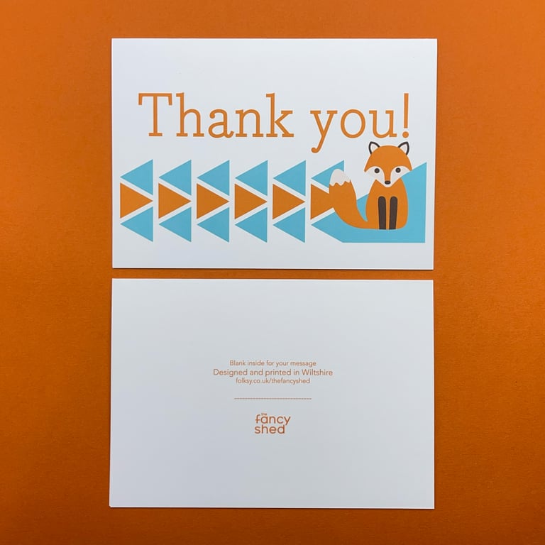 Pack of 8, Fox Thank You Cards