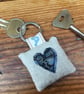 Friend heart keyring, linen and lavender embroidered key ring - Image 2