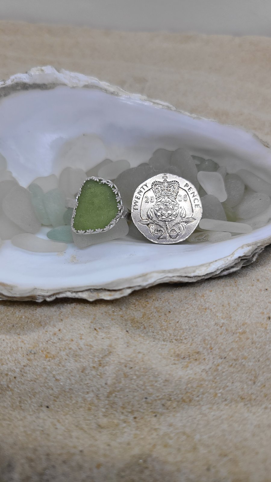 Light olive green sea glass and silver ring gift for her SG31