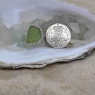 Light olive green sea glass and silver ring gift for her SG31