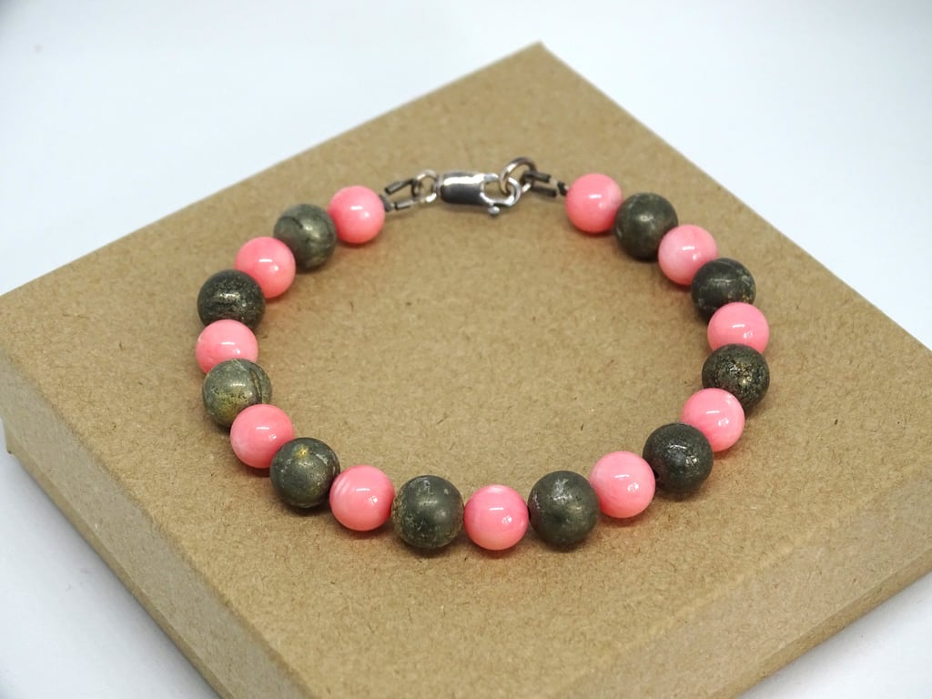 Coral & Pyrite Bracelet
