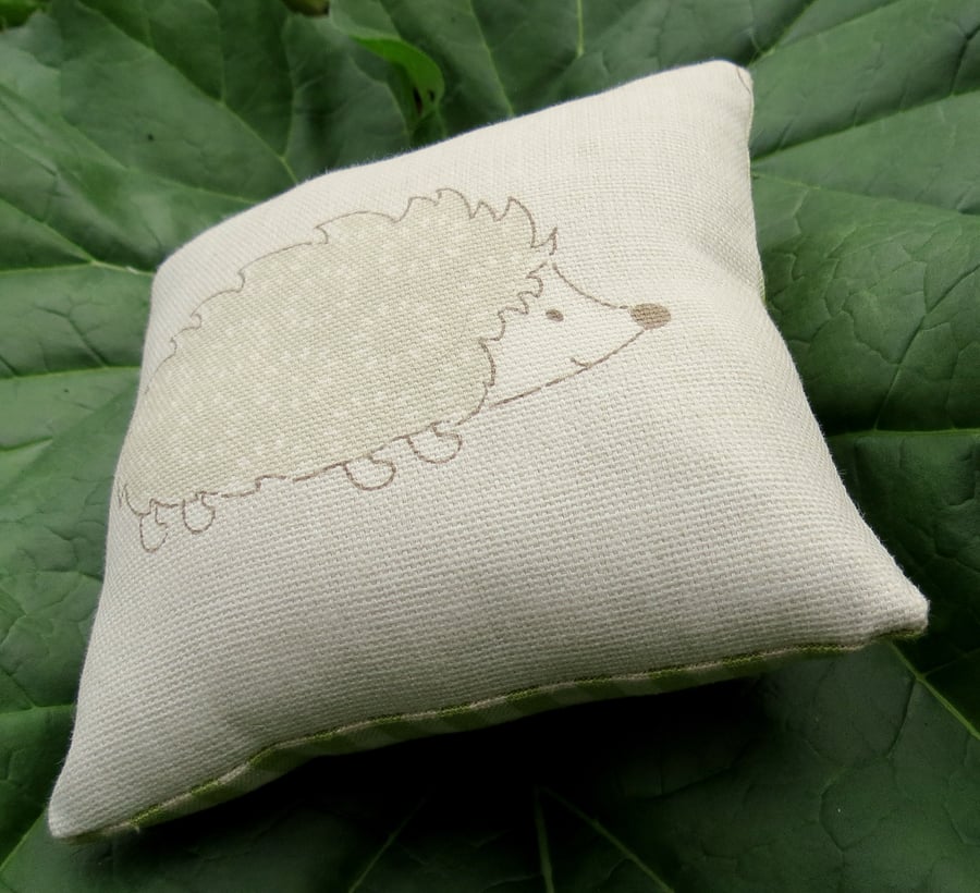 Pin Cushion.  A pin cushion with a hedgehog design.  12cm x 12cm.