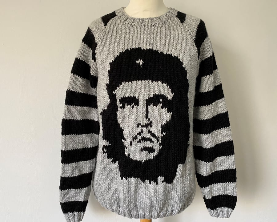 Hand Knitted Che Guevara Grey and Black Striped Sleeves