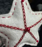 A Red and white star tree decorations with metallic thread and seed beads  - Image 2