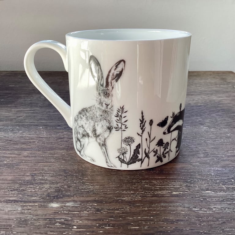 Flora & Fauna Mug - gardener gift, nature, botanical, hare, squirrel, badger