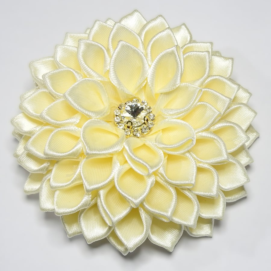 Satin Kanzashi Flower Brooch Pin - Cream
