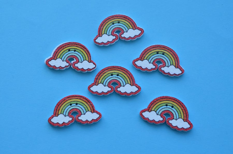 Wooden Rainbow Buttons Red Outline 6pk 30x17mm Weather (R6)
