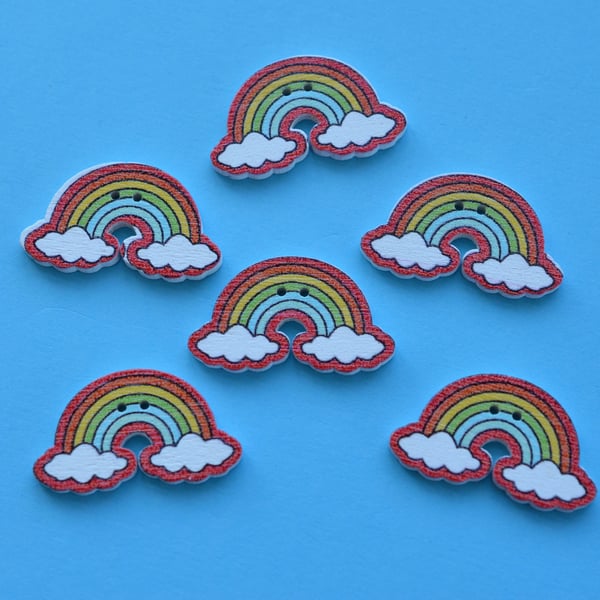 Wooden Rainbow Buttons Red Outline 6pk 30x17mm Weather (R6)