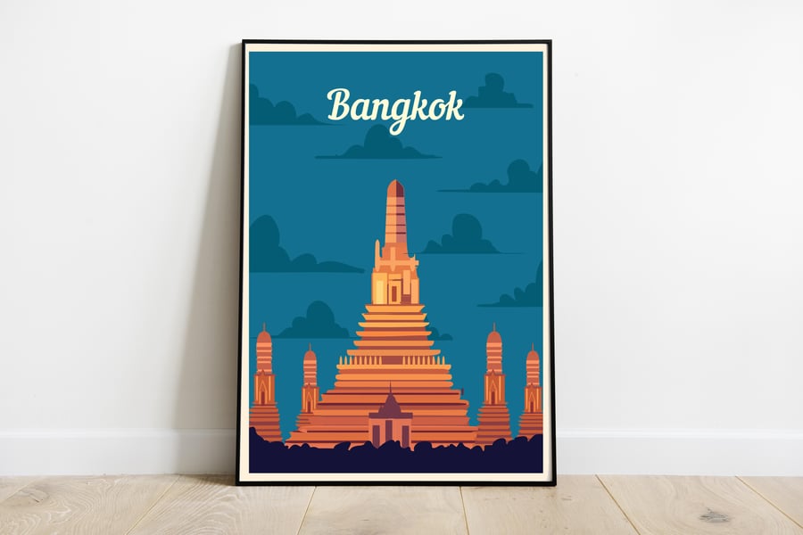 Bangkok retro travel poster, Thailand travel poster