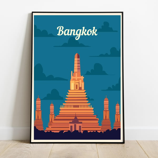 Bangkok retro travel poster, Thailand travel poster