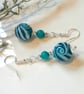 Hand Blown Vanitian Glass & Quartzite Silver Plate Earrings - Image 3